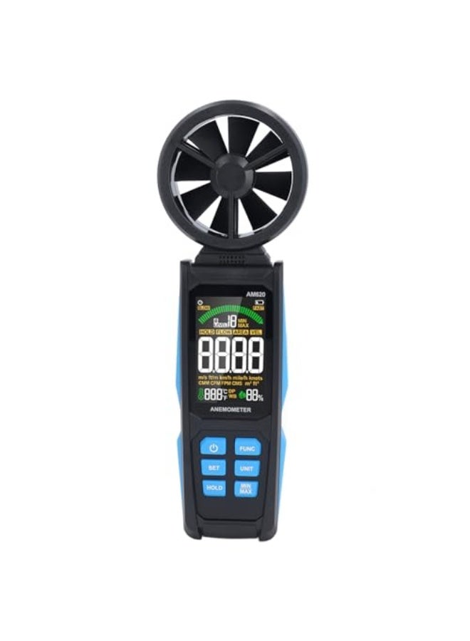 عداد هواء محمول، مقياس شدة الرياح الرقمي AM620 متعدد الوظائف، مقياس سرعة الرياح CFM مع شاشة عرض ملونة  - Image 1