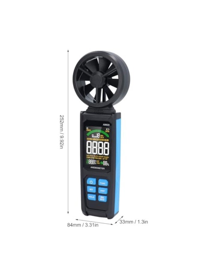 عداد هواء محمول، مقياس شدة الرياح الرقمي AM620 متعدد الوظائف، مقياس سرعة الرياح CFM مع شاشة عرض ملونة  - Image 3