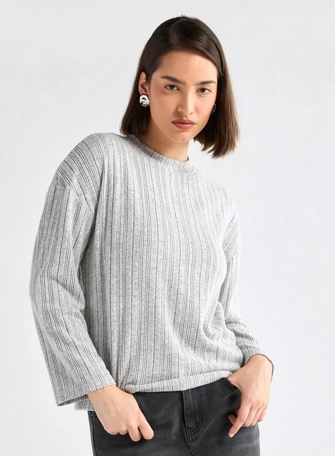 Ribbed High Neck Sweater with Long Sleeves