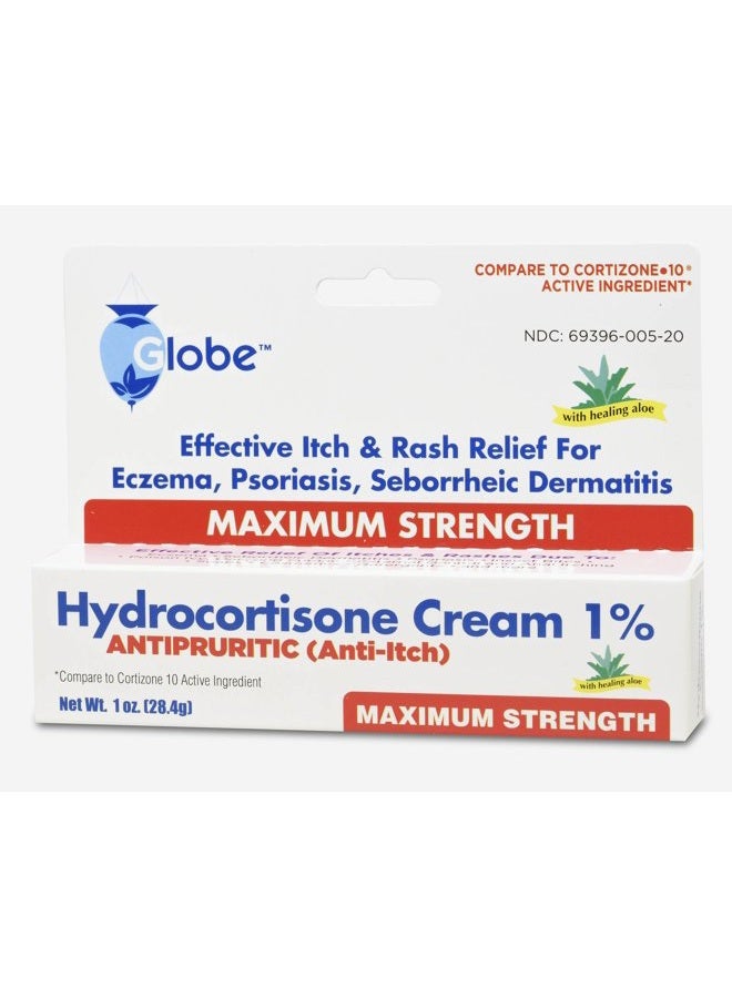 Globe Hydrocortisone Maximum Strength Cream 1% w/ Aloe, Anti-Itch Cream for Redness, Swelling, Itching, Rash & Dermatitis, Bug/Mosquito Bites, Eczema, Hemorrhoids & More - Image 2
