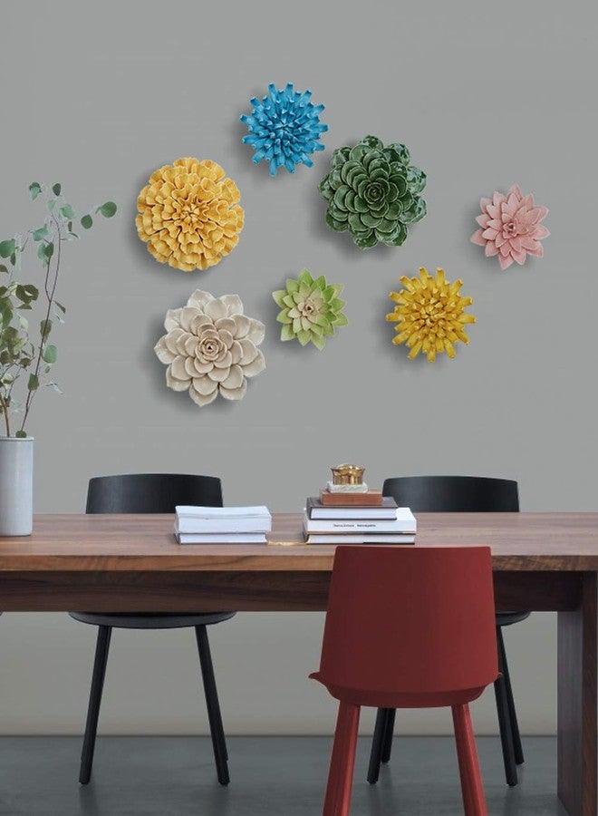 SEINHIJO Ceramic Flower Wall Decor 3D Wall Art Sculpture Modern Art Gift for Bedroom Living Room Home Office Yellow 7.5 Inch - Image 5