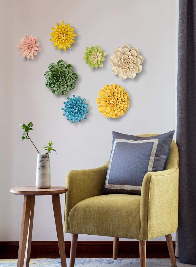 SEINHIJO Ceramic Flower Wall Decor 3D Wall Art Sculpture Modern Art Gift for Bedroom Living Room Home Office Yellow 7.5 Inch - Image 2