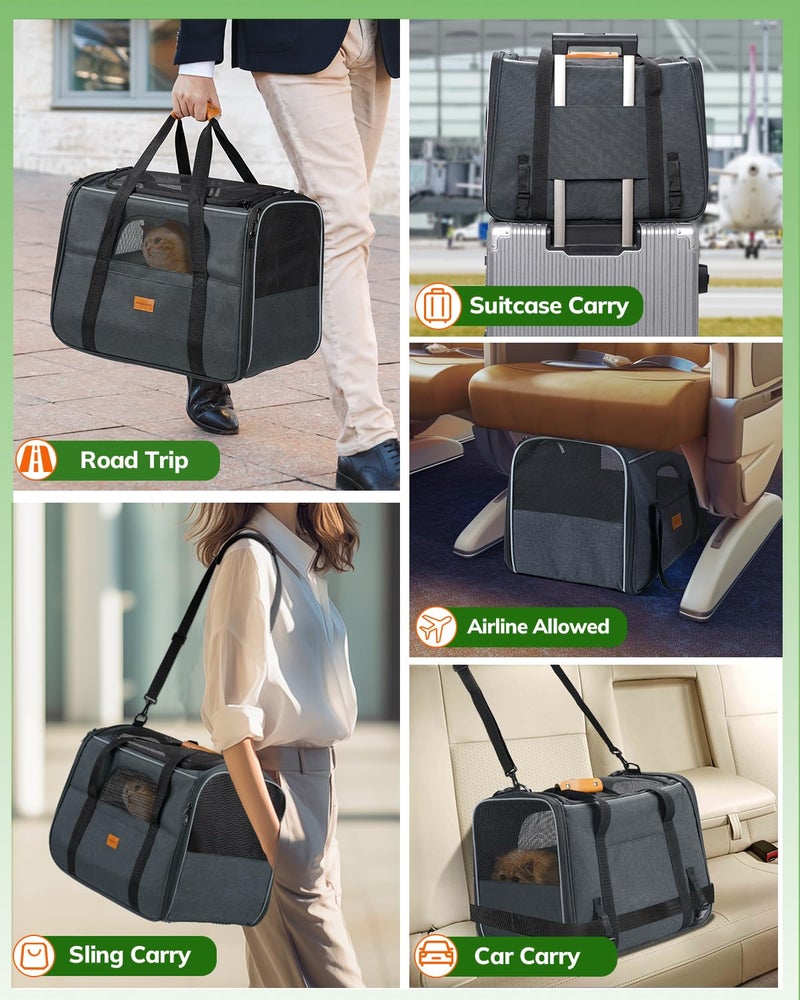 Morpilot Pet Travel Carrier Bag, Soft-Sided Dog Carrier Cat Carrier Pet Carrier, for Large Cats and Medium Puppies up to 25lbs, w/Locking Safety Zippers, Foldable Bowl (Dark Gray) - Image 3