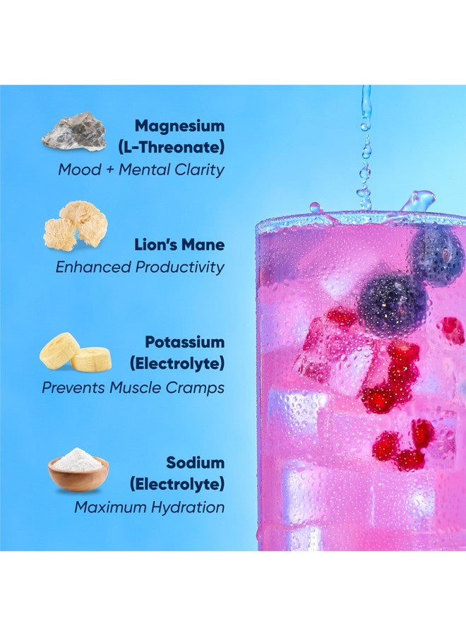 IQBAR IQMIX Hydration Electrolyte Powder - 4-in-1 Formula for Hydration, Mental Clarity, Mood and Recovery - Sugar-Free Drink Mix, Keto, Magnesium L-Threonate, Lion’s Mane - 20 Count Blueberry Pomegranate - Image 4