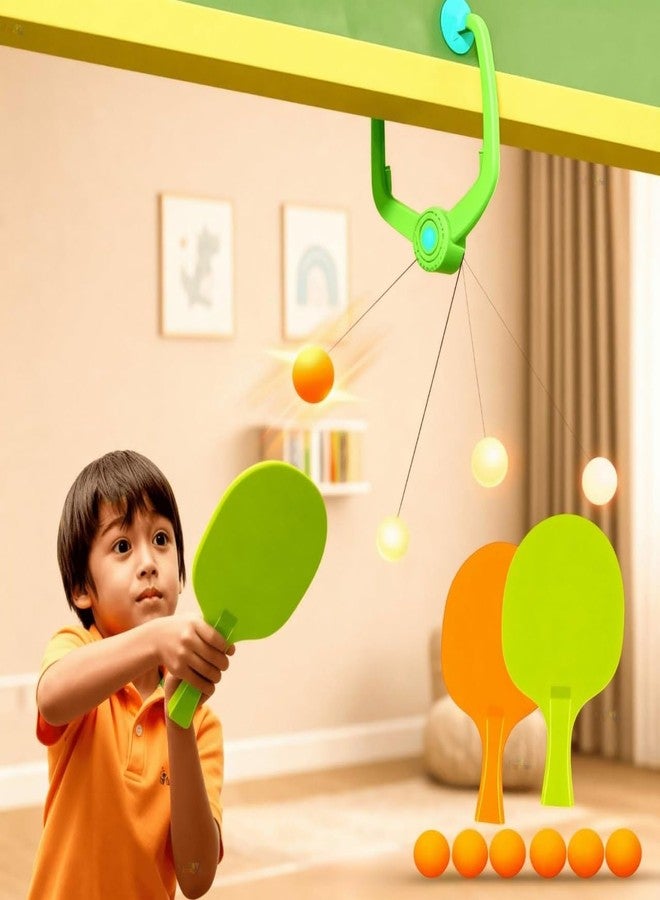 Penario Kids Hanging Table Tennis Trainer Set with 2 Paddle & 6 Balls | Indoor Ping Pong Practice Toy for Children | Adjustable Reaction Training Game Set - Image 1