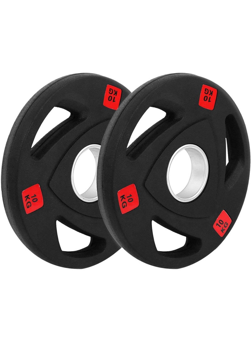 Olympic Weight Plates Pair Rubber Coated Tri-Grip Handles | Solid Cast Iron Barbell Discs 2-Inch Hole | Gym Equipment for Home Workout, Strength Training, Muscle Building, Squats, Bench Press & Deadlifts - Image 1