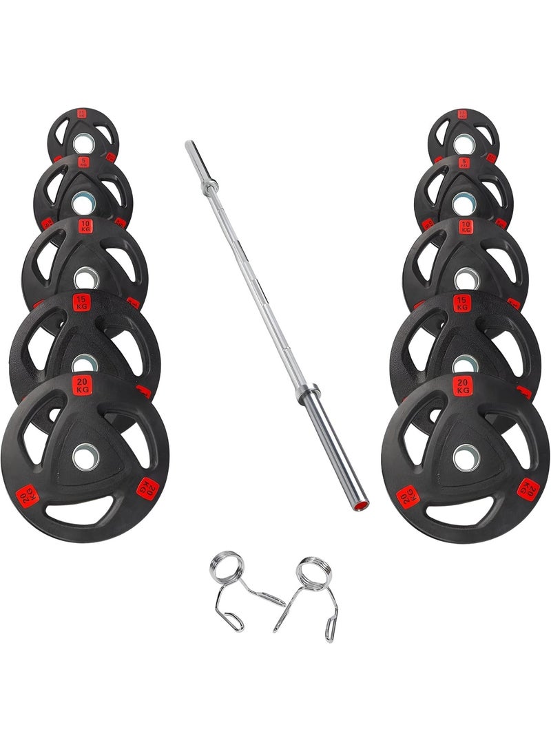 Olympic Weight Plates Pair Rubber Coated Tri-Grip Handles | Solid Cast Iron Barbell Discs 2-Inch Hole | Gym Equipment for Home Workout, Strength Training, Muscle Building, Squats, Bench Press & Deadlifts - Image 3