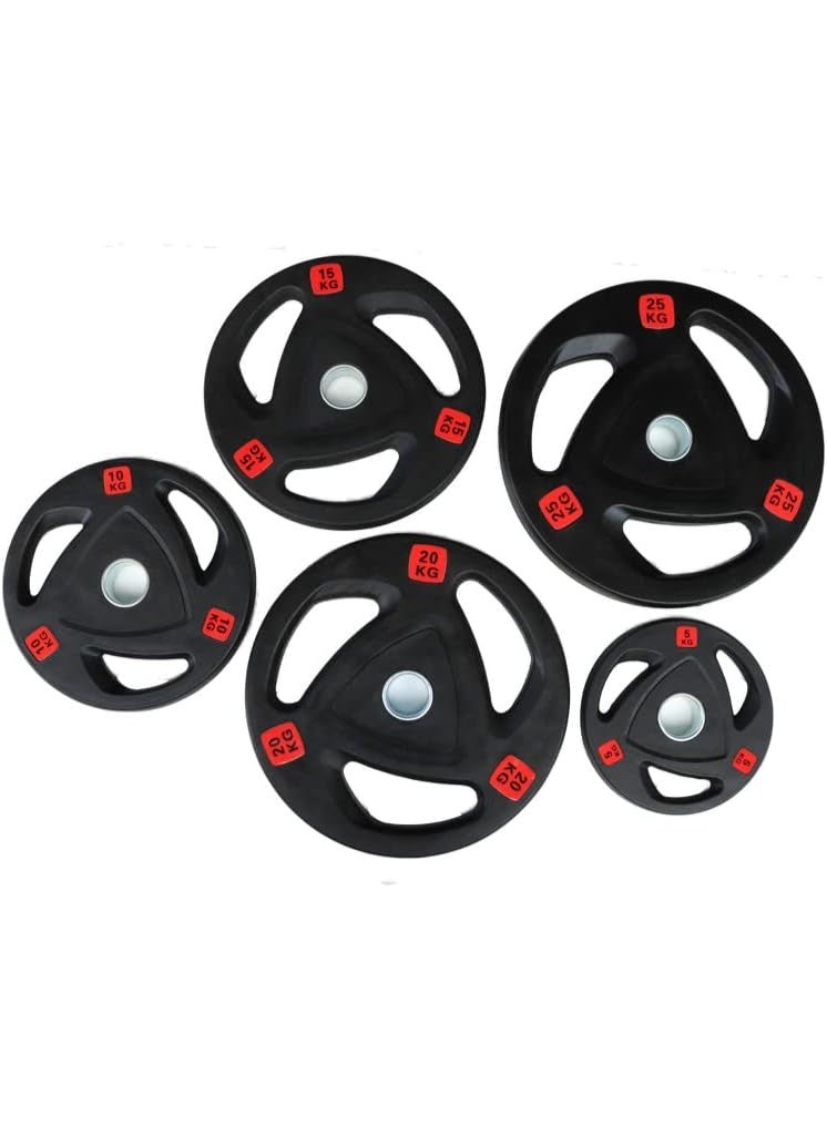Olympic Weight Plates Pair Rubber Coated Tri-Grip Handles | Solid Cast Iron Barbell Discs 2-Inch Hole | Gym Equipment for Home Workout, Strength Training, Muscle Building, Squats, Bench Press & Deadlifts - Image 5