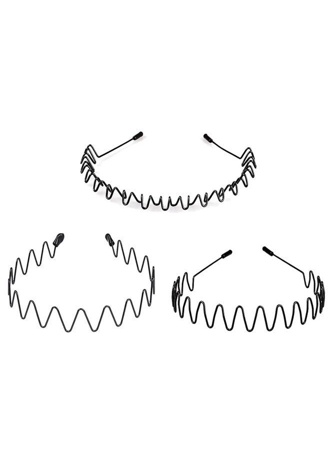 LERNOU Fashion Men'S 3Pcs Metal Headbands Wavy Elastic Hair Band Simple Spring Hair Hoop Non Slip Suitable For Sports And Daily Use Sea Wavy Style Small Circle Style And Little V Style - Image 1