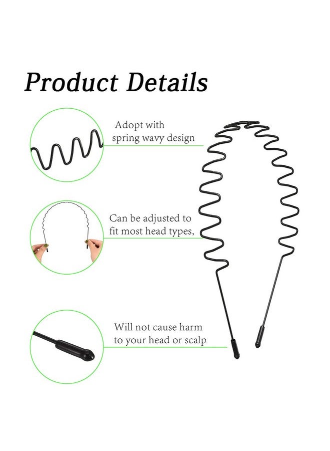 LERNOU Fashion Men'S 3Pcs Metal Headbands Wavy Elastic Hair Band Simple Spring Hair Hoop Non Slip Suitable For Sports And Daily Use Sea Wavy Style Small Circle Style And Little V Style - Image 2