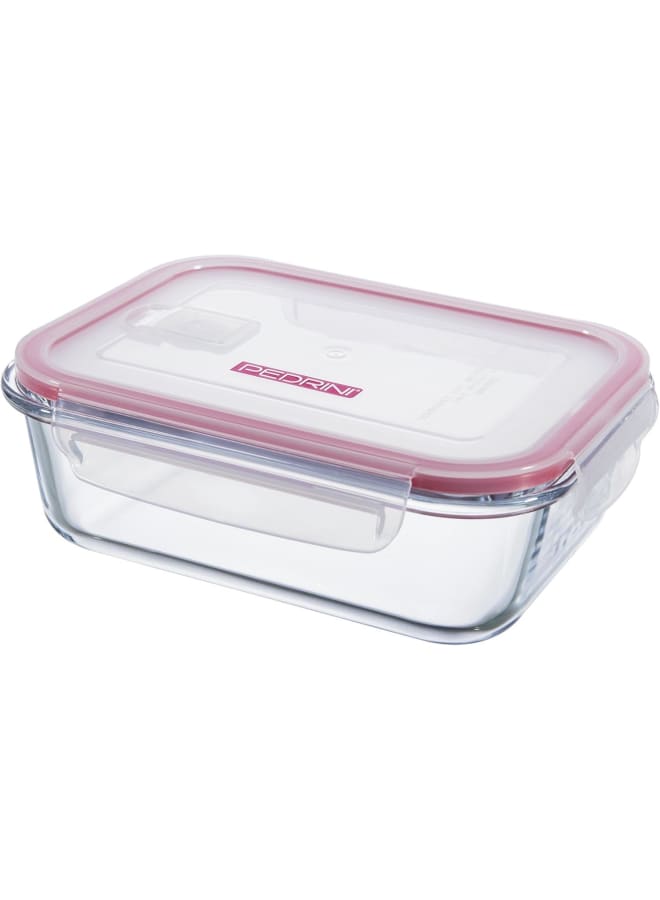 Pedrini Rectangular Large Size Glass Food Container, 1500Ml, 23X17X7,5. Lid Included - Image 1