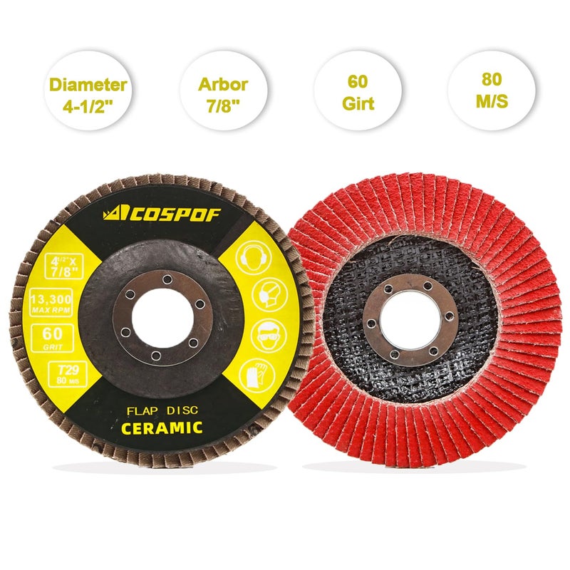 COSPOF Flap Discs, Flap Wheels 60 Grit, Ceramic Grinding Discs 115mm, 4-1/2 x 7/8 Inch Work with Universal Angle Grinders, Suitable for Metal Sanding Grinding and Conditioning, Type29, 10 Pack. - Image 2