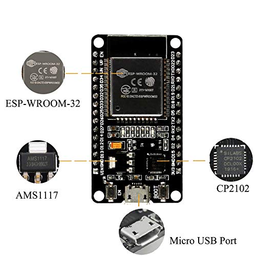 AiTrip ESP-WROOM-32 ESP32 ESP-32S Development Board 2.4GHz Dual-Mode WiFi + Bluetooth Dual Cores Microcontroller Processor Integrated with Antenna RF AMP Filter AP STA Compatible with Arduino IDE (1 PCS) - Image 3