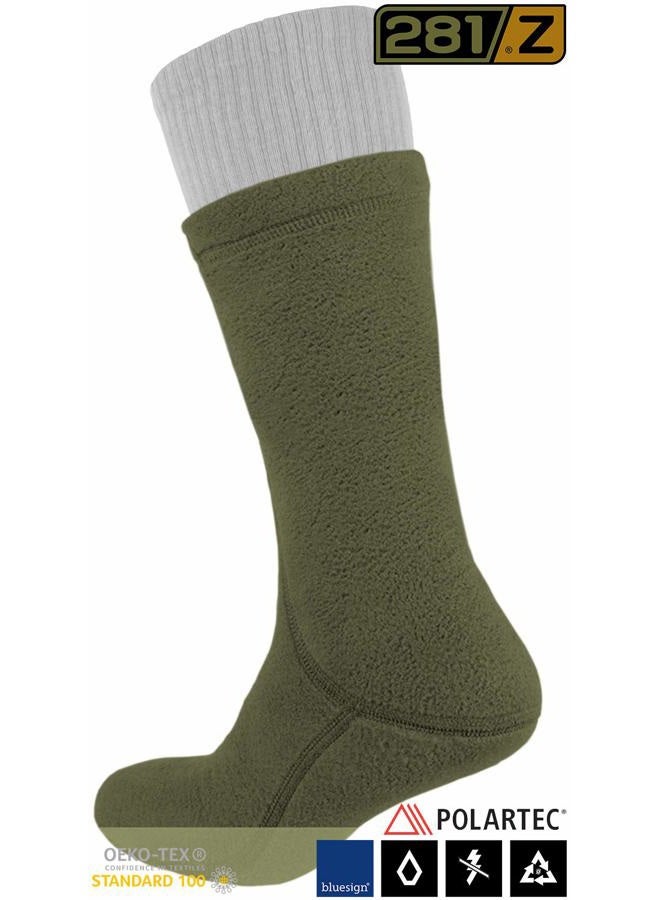 281Z Military Warm 8 inch Boot Liner Socks - Outdoor Tactical Hiking Sport - Polartec Fleece Winter Socks (Medium, Green Khaki) - Image 2
