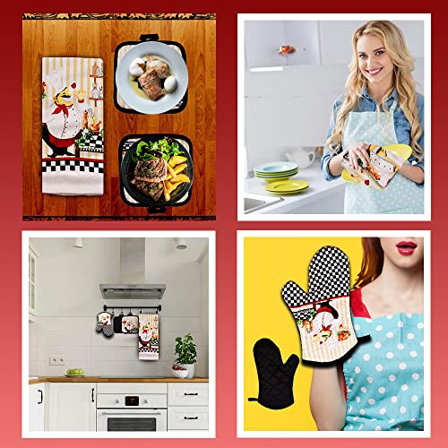 Lobyn Value Packs - Charming 5 Piece Kitchen Towel Set: Chubby Uniformed Chef Design, includes 2 Decorative Dish Towels (25x15) 1 Oven Mitt and 2 Potholders (6.5 Sq) - Image 3