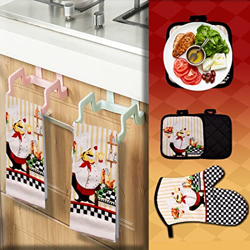 Lobyn Value Packs - Charming 5 Piece Kitchen Towel Set: Chubby Uniformed Chef Design, includes 2 Decorative Dish Towels (25x15) 1 Oven Mitt and 2 Potholders (6.5 Sq) - Image 5