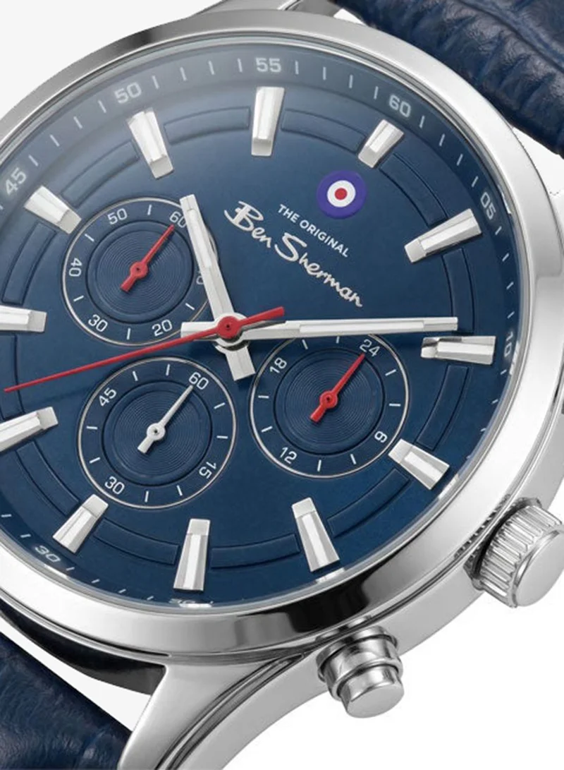 Ben Sherman Cambridge Blue Dial Blue Genuine Leather Strap Chronograph Watch for Men, 42mm