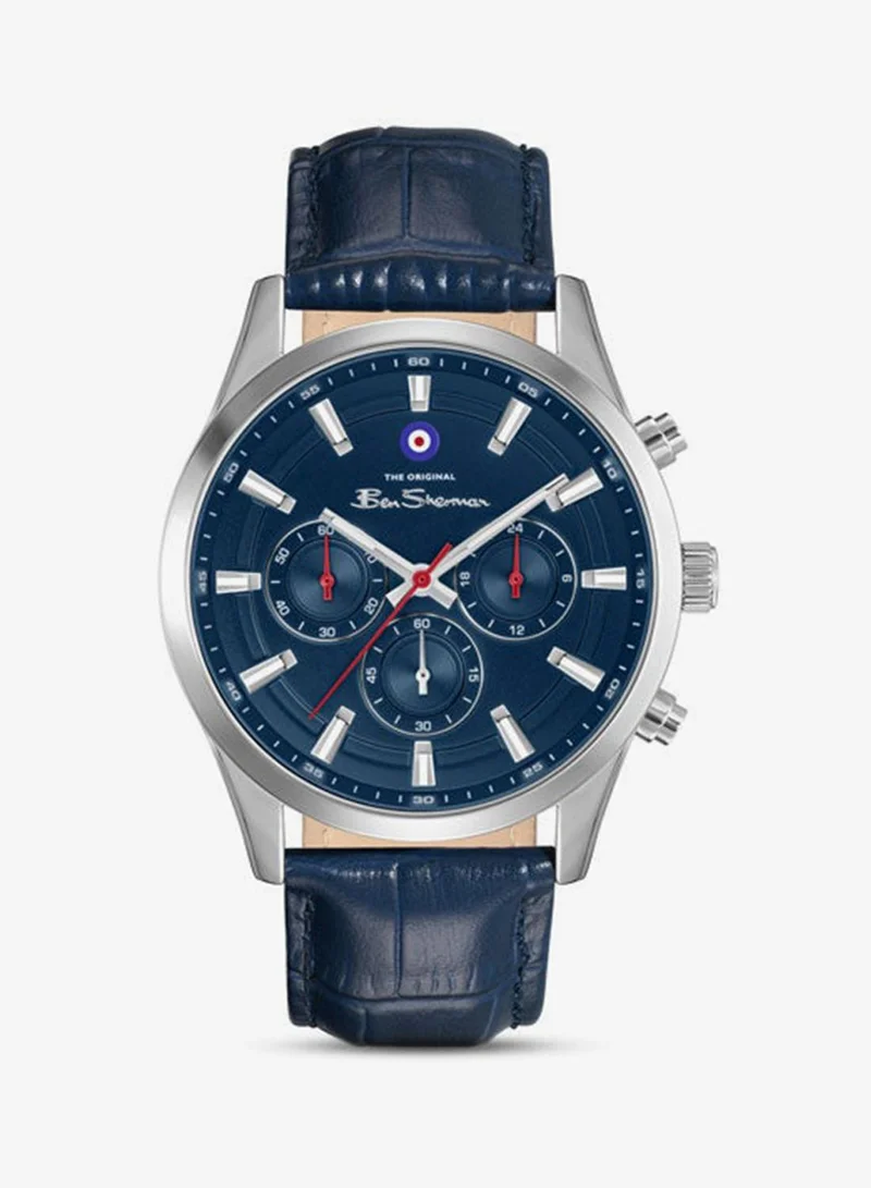 Ben Sherman Cambridge Blue Dial Blue Genuine Leather Strap Chronograph Watch for Men, 42mm
