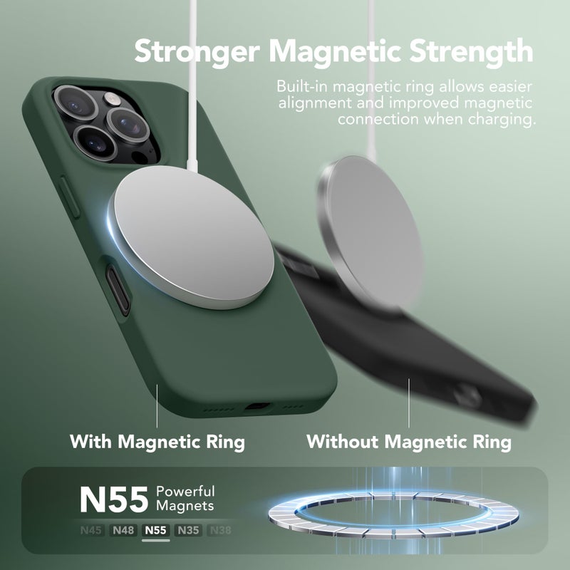 GONEZ Magnetic for iPhone 16 Pro Max Case, Compatible with MagSafe, Liquid Silicone Case, with Screen Protector + Camera Protector, Full Body Protective Shockproof Phone Cover 6.9", Army Green - Image 3