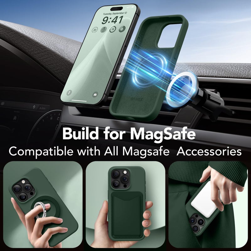 GONEZ Magnetic for iPhone 16 Pro Max Case, Compatible with MagSafe, Liquid Silicone Case, with Screen Protector + Camera Protector, Full Body Protective Shockproof Phone Cover 6.9", Army Green - Image 4