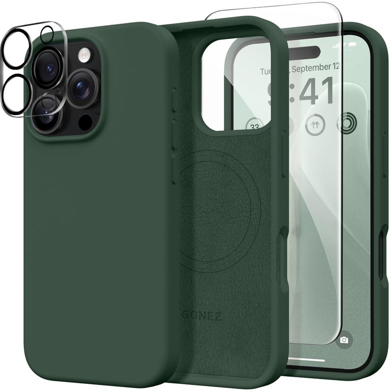 GONEZ Magnetic for iPhone 16 Pro Max Case, Compatible with MagSafe, Liquid Silicone Case, with Screen Protector + Camera Protector, Full Body Protective Shockproof Phone Cover 6.9", Army Green - Image 1