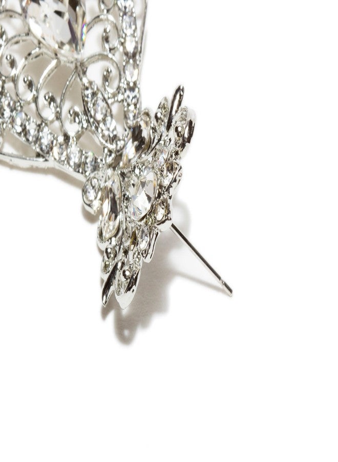 بينداني طقم مانغ تيكا وأقراط هندية نسائية من بيندهاني، مطلية بالفضة ومزينة بنقوش زهور. - Image 4