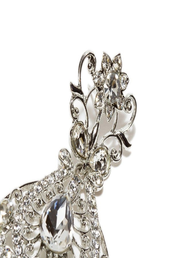 بينداني طقم مانغ تيكا وأقراط هندية نسائية من بيندهاني، مطلية بالفضة ومزينة بنقوش زهور. - Image 2