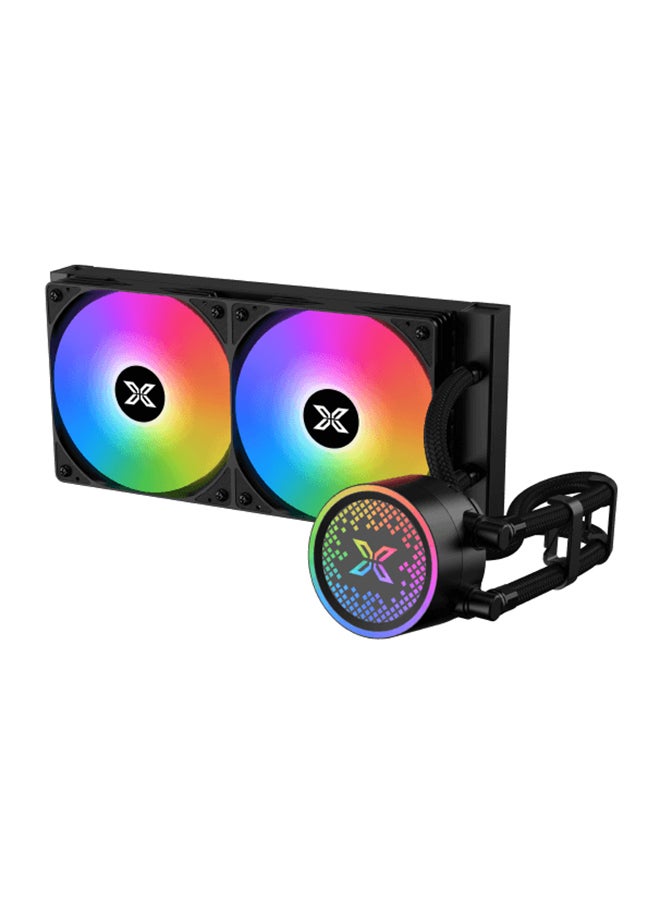 Xigmatek FENIX 240 AIO Liquid Cooler, 240mm Radiator, ARGB Pump Head, 2 x 120mm PWM Fans, 82.8 CFM Airflow, 280W TDP, Ceramic Bearing Pump (600-3000 RPM), Intel LGA 1700/1200/115X & AMD AM5/AM4 Support, Mini ARGB Controller, 330mm Sleeved Tubes, EN42973 Black - Image 3