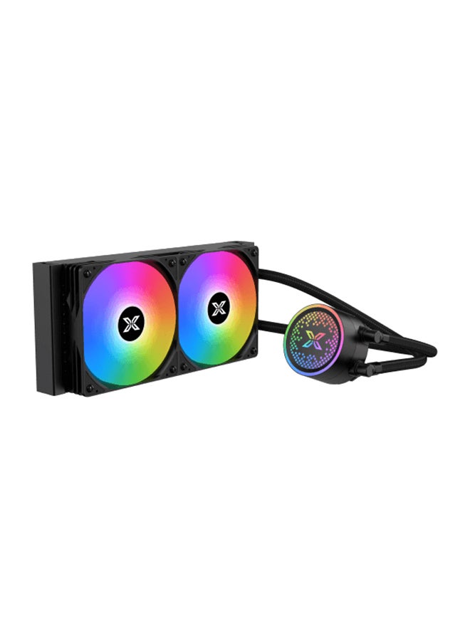 Xigmatek FENIX 240 AIO Liquid Cooler, 240mm Radiator, ARGB Pump Head, 2 x 120mm PWM Fans, 82.8 CFM Airflow, 280W TDP, Ceramic Bearing Pump (600-3000 RPM), Intel LGA 1700/1200/115X & AMD AM5/AM4 Support, Mini ARGB Controller, 330mm Sleeved Tubes, EN42973 Black - Image 1