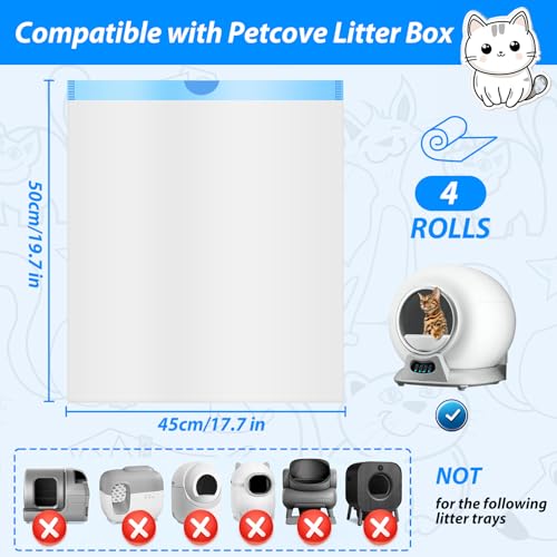 Runhike Litter Bags Compatible with Petcove,Durable Replacement Bags Compatible with Petcove Self Cleaning Box,18 x 16 Litter Bag Compatible with Petcove,4 Rolls - Image 2