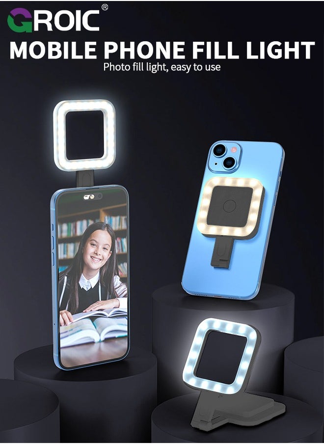 GROIC Black Magnetic Led Selfie Light for iPhone, Portable Selfie Fill Light for iPhone, Pocket Size Phone Light for Video Recording/Selfies/TikTok/Live Streaming  - Image 2
