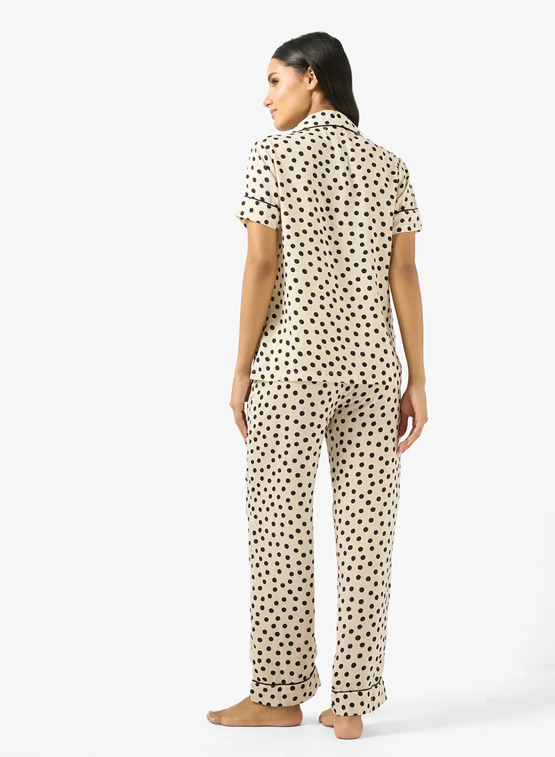 Ginger Satin Polka Dot Relaxed Fit Shirt & Pyjama Set