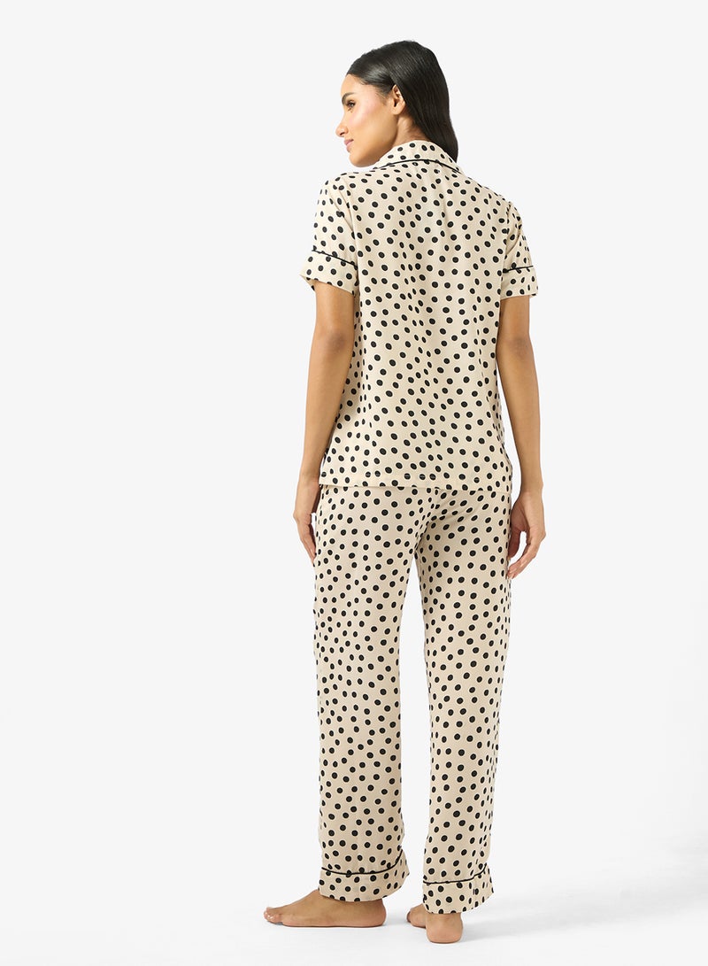 Ginger Satin Polka Dot Relaxed Fit Shirt & Pyjama Set - Image 2
