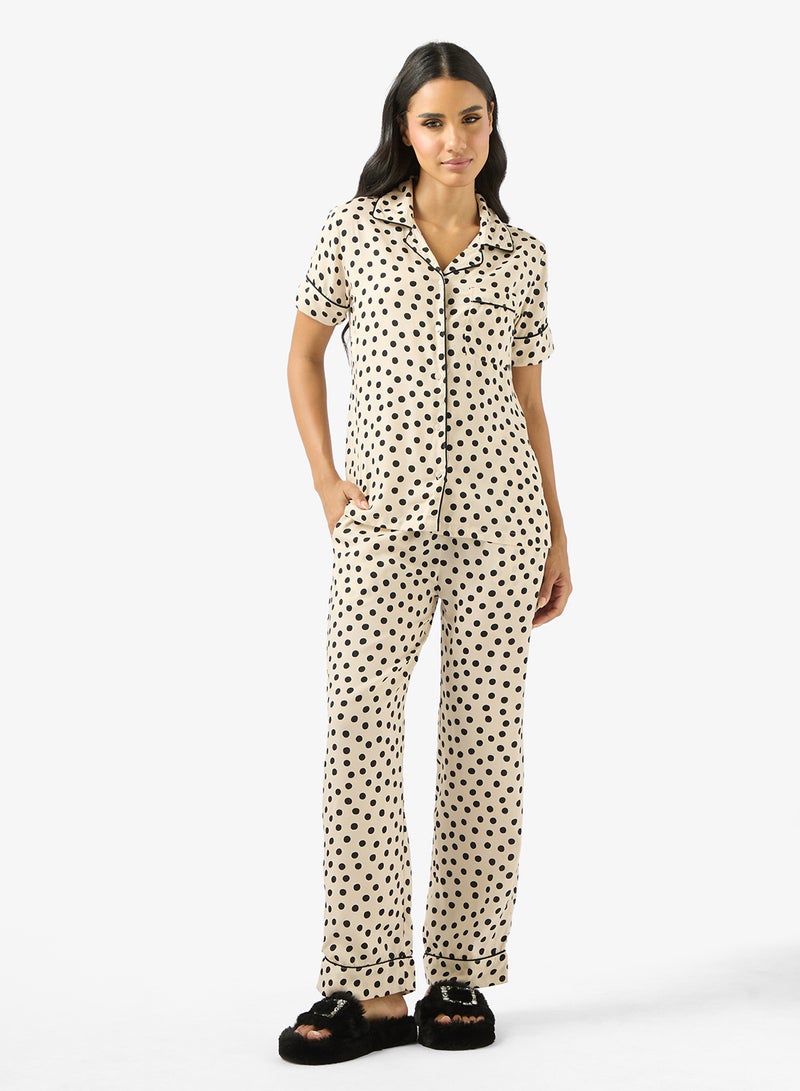 Ginger Satin Polka Dot Relaxed Fit Shirt & Pyjama Set - Image 5