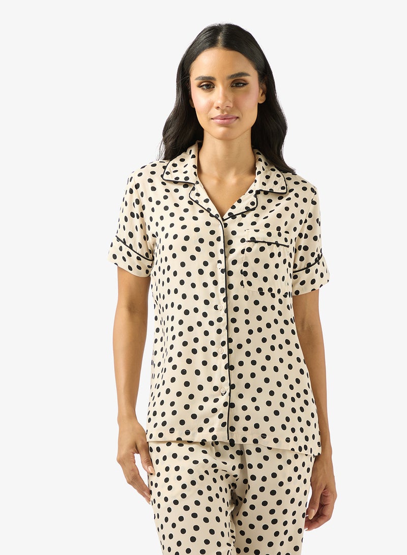 Ginger Satin Polka Dot Relaxed Fit Shirt & Pyjama Set - Image 3