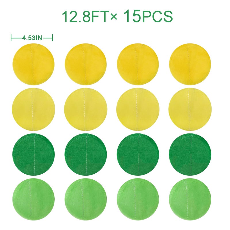 pinkblume 205Ft Yellow Green Party Decorations Ombre Green Yellow Circle Dot Backdrop Garland Tissue Paper Polka Dots Hanging Streamer for Spring Summer Birthday Engagement Wedding Bridal Shower Party Supplies - Image 2