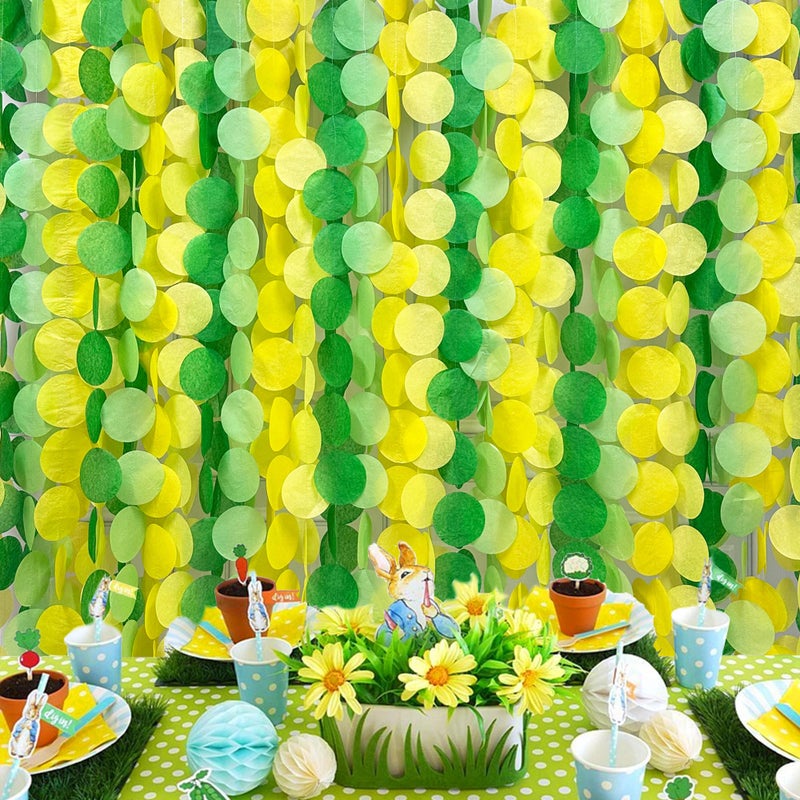 pinkblume 205Ft Yellow Green Party Decorations Ombre Green Yellow Circle Dot Backdrop Garland Tissue Paper Polka Dots Hanging Streamer for Spring Summer Birthday Engagement Wedding Bridal Shower Party Supplies - Image 1