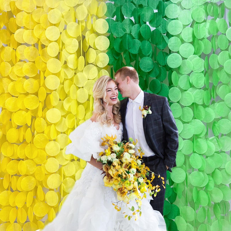 pinkblume 205Ft Yellow Green Party Decorations Ombre Green Yellow Circle Dot Backdrop Garland Tissue Paper Polka Dots Hanging Streamer for Spring Summer Birthday Engagement Wedding Bridal Shower Party Supplies - Image 5