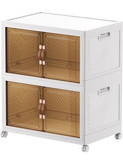 Old_Feller Big Size 55cm 2 Layers Multilayer Folding Storage Cabinet, Transparent Plastic With Pulley, Clothing，Shoes Cosmetic and Bags Storage Box  - Image 3
