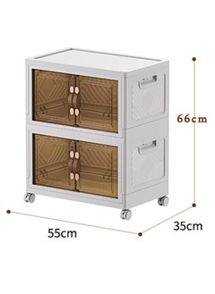 Old_Feller Big Size 55cm 2 Layers Multilayer Folding Storage Cabinet, Transparent Plastic With Pulley, Clothing，Shoes Cosmetic and Bags Storage Box  - Image 2