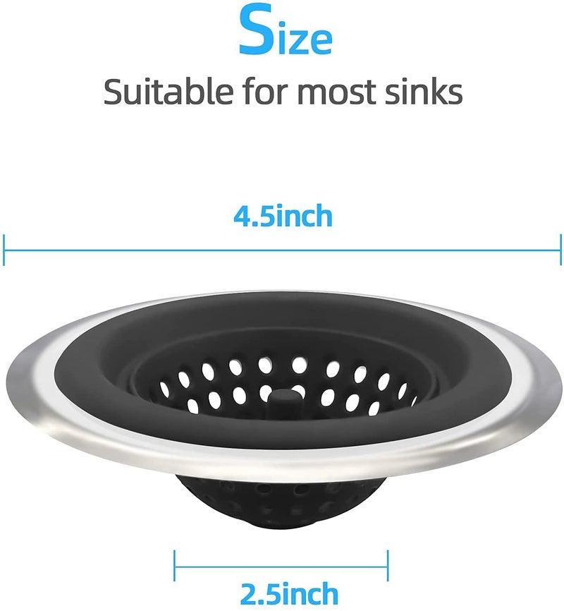 P-Plus International Kitchen Sink Strainer Food Catcher Flexible Silicone Good Grip Kitchen Sink Drainers Traps Food Debris and Prevents Clogs for Most Sink Drains (Pack of 2, Black) - Image 2