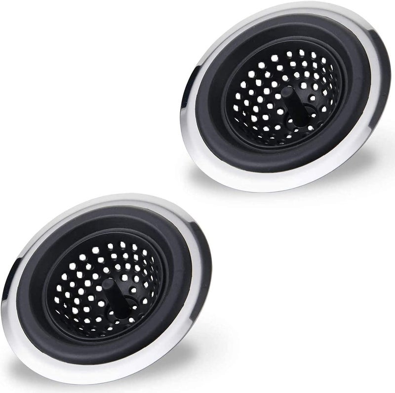 P-Plus International Kitchen Sink Strainer Food Catcher Flexible Silicone Good Grip Kitchen Sink Drainers Traps Food Debris and Prevents Clogs for Most Sink Drains (Pack of 2, Black) - Image 1