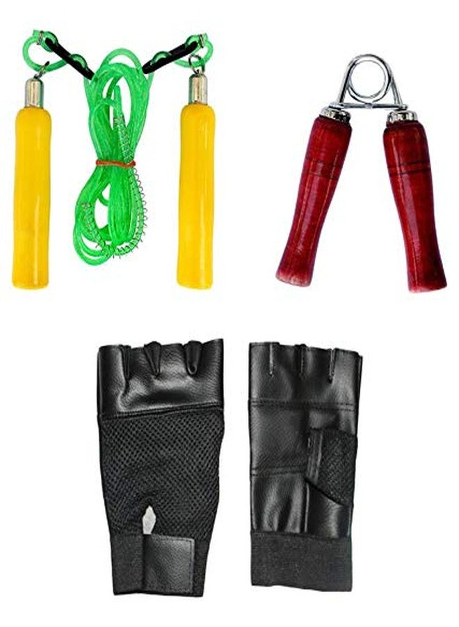 A1VK Multicolour Gym Accessories/Gym Essentials Handgrip with Gym Gloves and Skipping Rope - Image 2