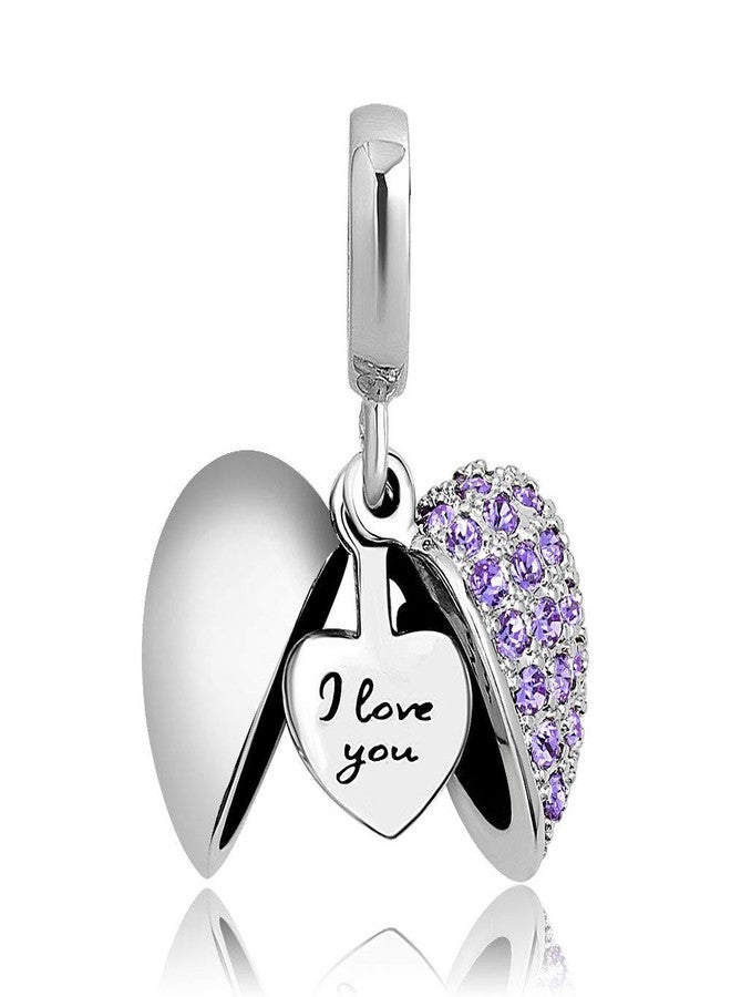 KunBead I Love You Purple Heart Birthday Birthstone Dangle Charms Compatible with Pandora Bracelet for Mom Daughter Sister Auntie Grandma Friend Granddaughter - Image 1