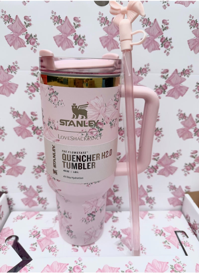 Stanley - The Stanley X LoveShackFancy Holiday Quencher,Stainless Steel Vacuum Insulated Tumbler with Lid and Straw for Water, Iced Tea or Coffee, Smoothie and More 40 OZ, Presented in Elegant Gift-Ready Packaging - Image 1