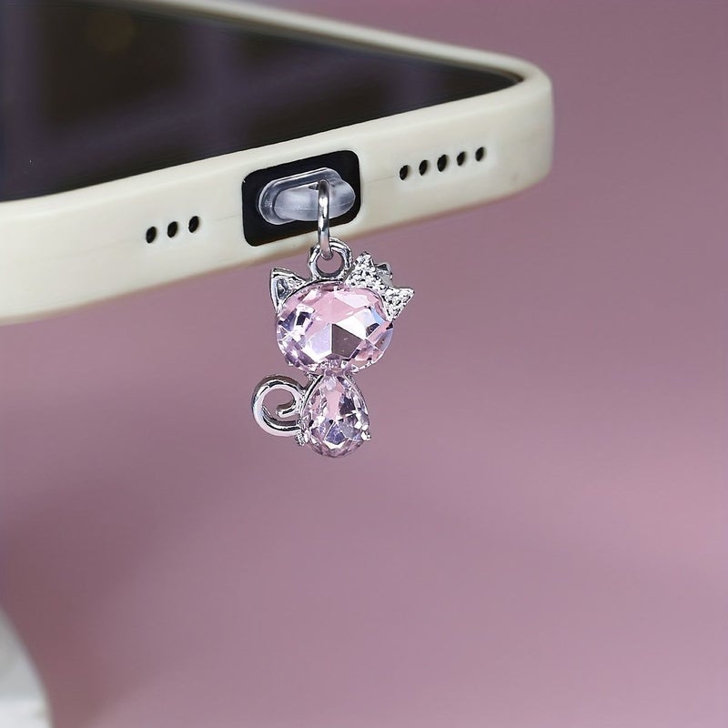 سدادة غبار USB-C كريستال زركونيا أرجوانية وصفراء على شكل قطة، غطاء هاتف متوافق مع 15 و16 برو ماكس وأيربودز وأجهزة اللوحية - Image 1