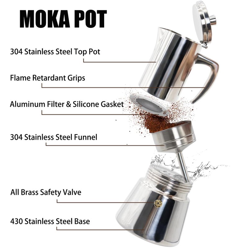 DITOSH 12 Cup Thickened 304 Stainless Steel Moka Pot Stovetop Espresso Maker Cafeteras Italian Percolator Espress Makers Capable Greca Mocha Coffee Machine for Induction Home and Camping 600ml 20oz - Image 4