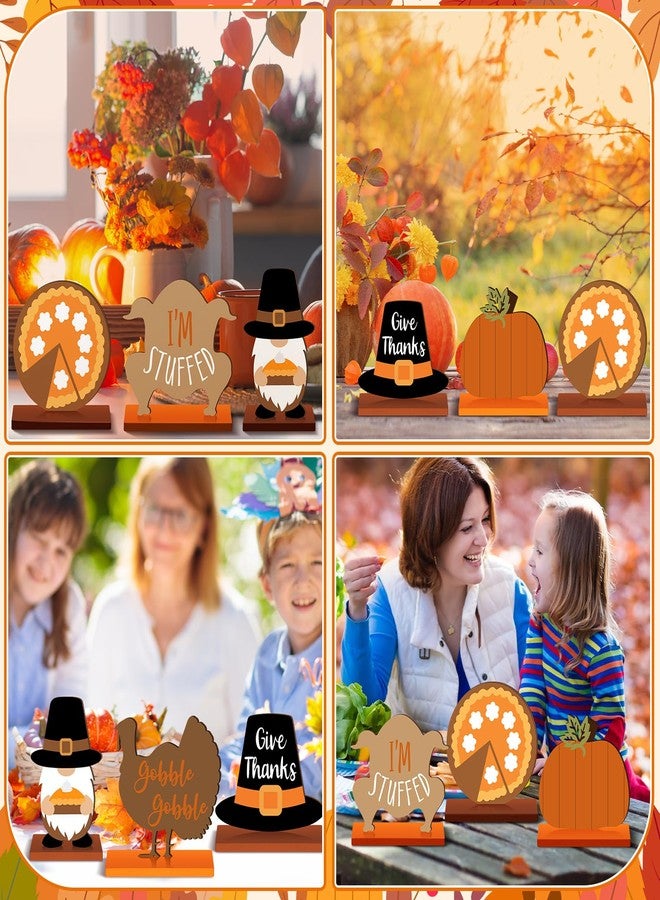Barydat 6 Pcs Thanksgiving Table Decorations Wooden Fall Table Centerpieces Autumn Pumpkin Truck Gnome Tabletop Signs for Harvest Thanksgiving Home Kitchen Office Tiered Tray Decor(Cute Style) - Image 4