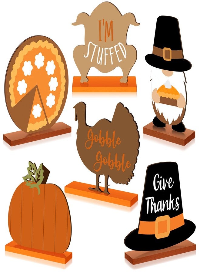 Barydat 6 Pcs Thanksgiving Table Decorations Wooden Fall Table Centerpieces Autumn Pumpkin Truck Gnome Tabletop Signs for Harvest Thanksgiving Home Kitchen Office Tiered Tray Decor(Cute Style) - Image 1
