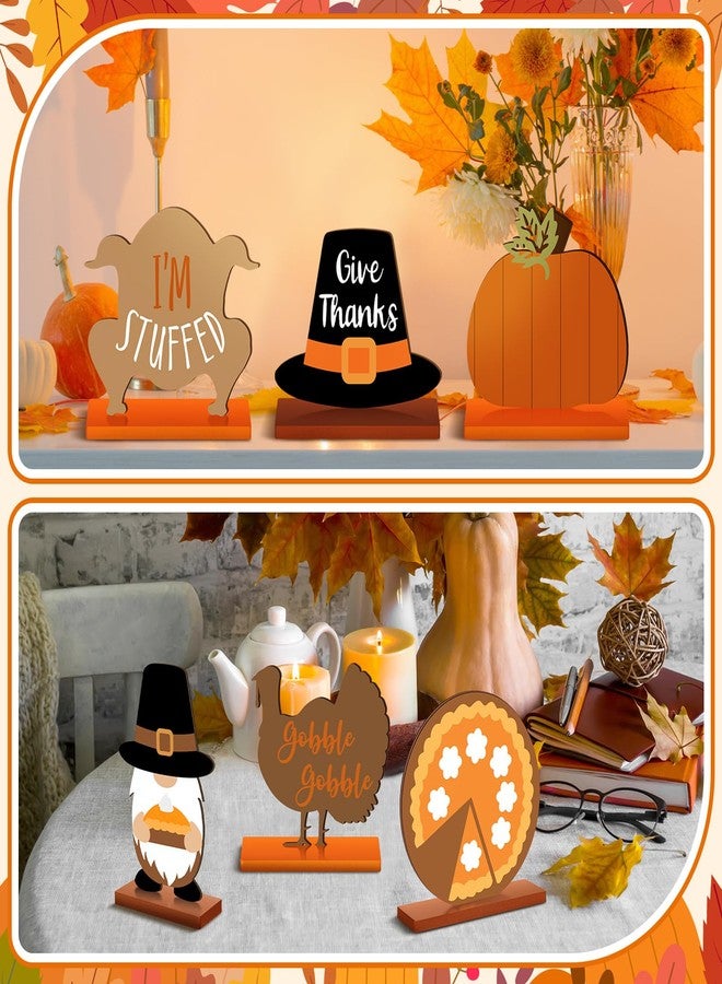 Barydat 6 Pcs Thanksgiving Table Decorations Wooden Fall Table Centerpieces Autumn Pumpkin Truck Gnome Tabletop Signs for Harvest Thanksgiving Home Kitchen Office Tiered Tray Decor(Cute Style) - Image 2